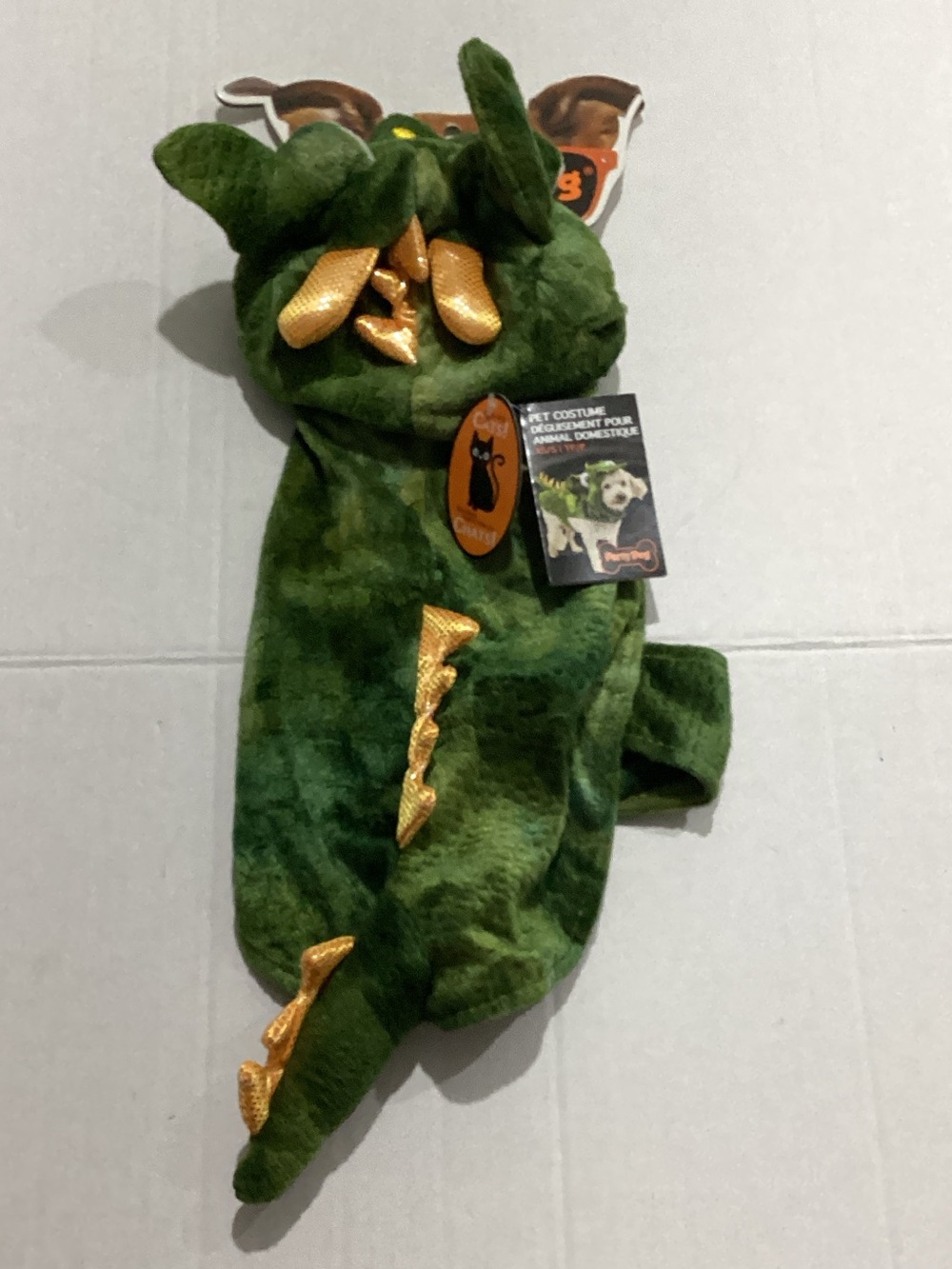 Plush Green Dragon Dog Costume with Gold Spines - Cozy Pet Outfit